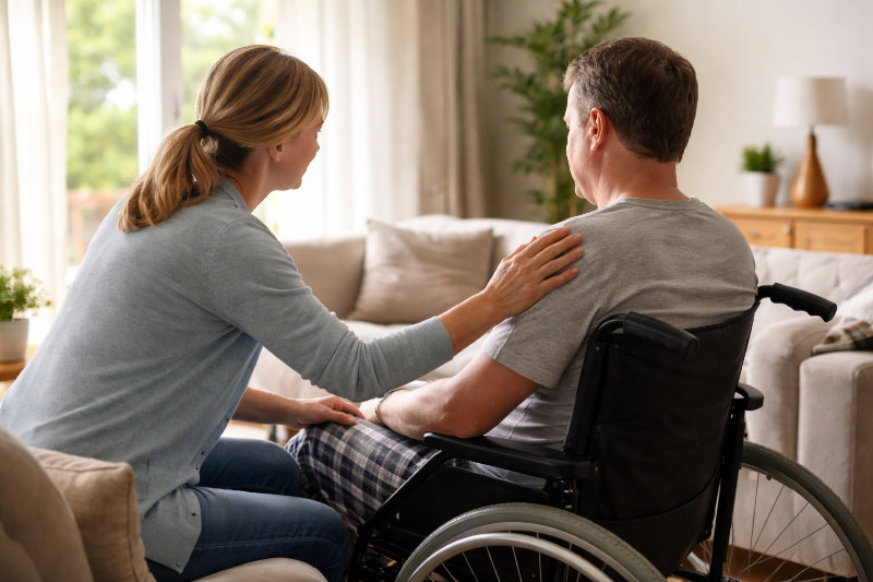 Unpaid Attendant Care Benefits Under Michigan No-Fault Law Home caregiver assisting injured accident victim with daily care under Michigan No-Fault attendant care benefits